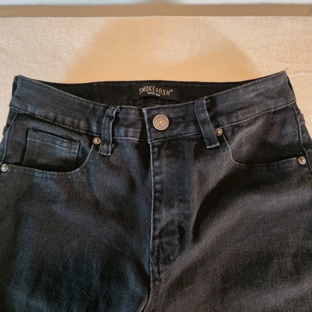 Smoke & Ash Mens Slim‎ Distressed Black Denim Jeans 29x30 Ripped Streetwear